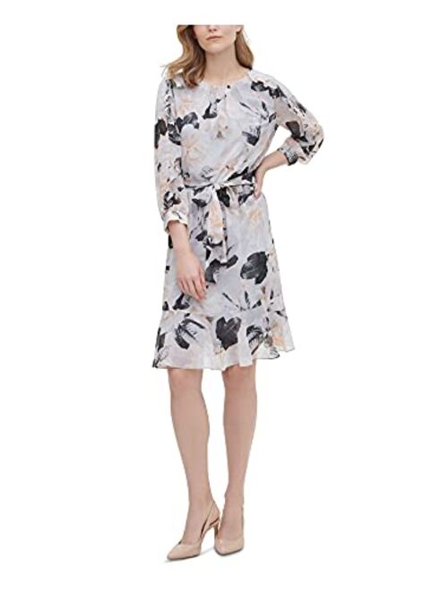 Calvin Klein Women's Printed Wrap Front Long Sleeve Dress