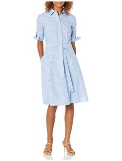 Women's Short Sleeve Shirt Dress with Self Belt