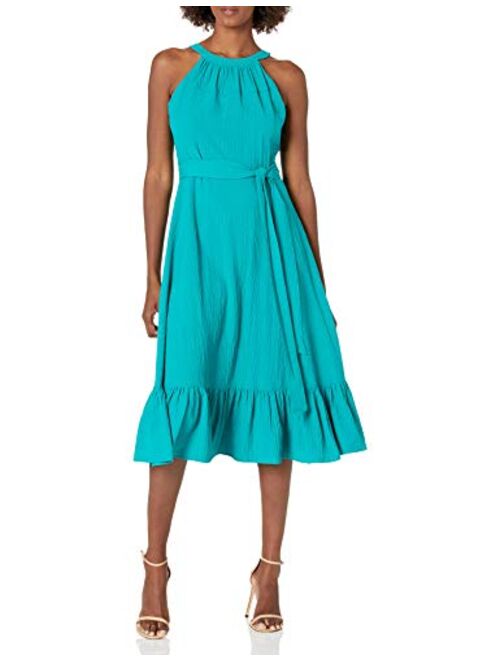 Calvin Klein Women's Midi Dress with Halter Tie Neck and Self Sash