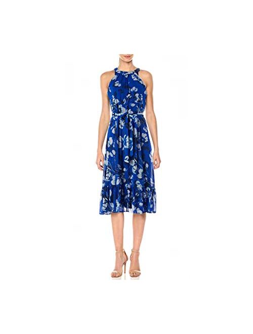 Calvin Klein Women's Midi Dress with Halter Tie Neck and Self Sash