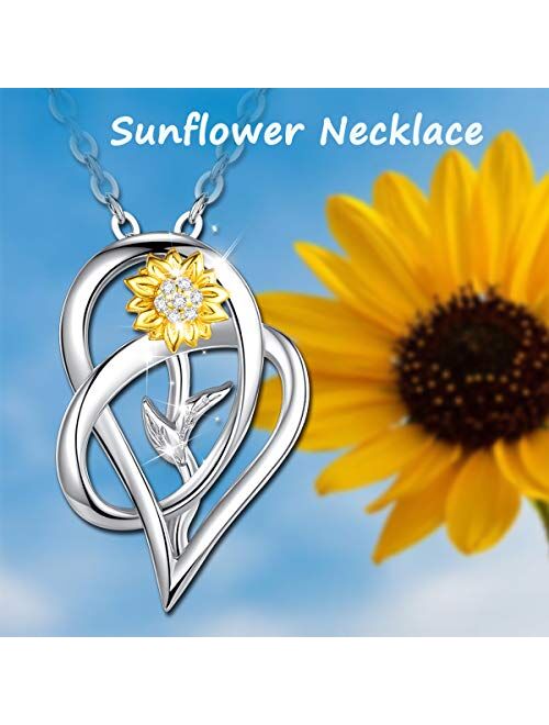 AEONSLOVE Sterling Silver Sunflower Necklace, You are My Sunshine Necklace Pendant, Sunflower Gifts for Women Girls, 18" Chain