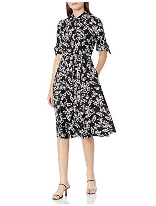 Calvin Klein Women's Short Sleeved Shirt Dress with Self Belt