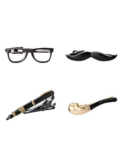 Yoursfs Personalized Glasses Mustache Tie Clip Black Vintage Funny Pins with Tools Prop Tie Clip Novelty for Men