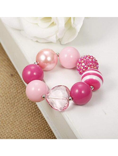 Finrezio 2 Pairs Cute Chunky Bubblegum Necklace and Bracelet Set for Girls