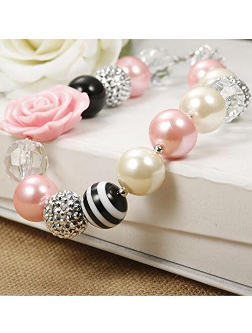 Finrezio 2 Pairs Cute Chunky Bubblegum Necklace and Bracelet Set for Girls