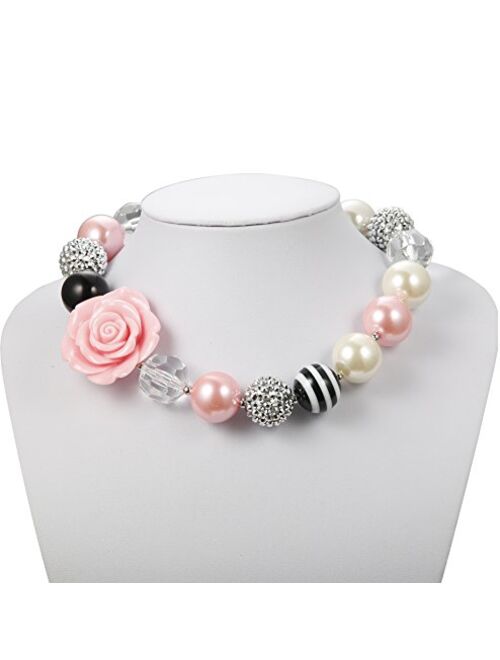 Finrezio 2 Pairs Cute Chunky Bubblegum Necklace and Bracelet Set for Girls