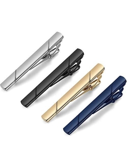 MOZETO Tie Clips for Men, Black Gold Blue Gray Silver Tie Bar Set for Regular Ties, Luxury Box Gift Ideas