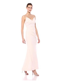 Women's Sleeveless V Neck Gown with Ruched Waist