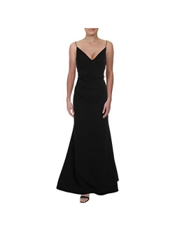 Women's Sleeveless V Neck Gown with Ruched Waist