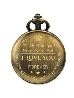 Pocket Watch for Grandpa from Granddaughter Grandson for Birthday, for Grandfather, Engraved for Granddaddy (to Grandpa) Personalized