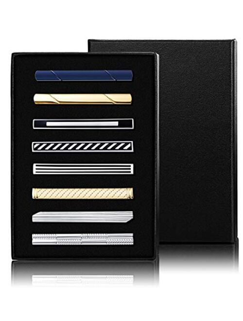 Hanpabum 8pcs Tie Bar Clips for Men Tie Clip Set for Regular Ties Mens Wedding Business Jewelry with Gift Box