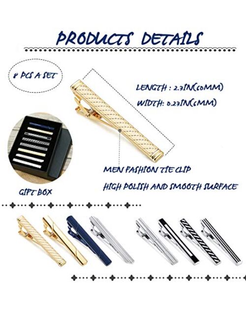 Hanpabum 8pcs Tie Bar Clips for Men Tie Clip Set for Regular Ties Mens Wedding Business Jewelry with Gift Box