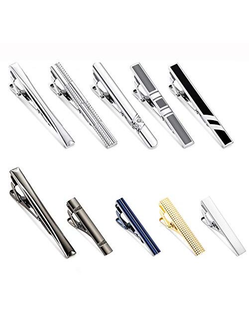 LOYALLOOK Tie Clips Set Fashion Tie Bar Clip Set for Men Regular Skinny Necktie Clip Pinch Clip Wedding Business Tie Bar Clip Set 10 Pcs with Gift Box