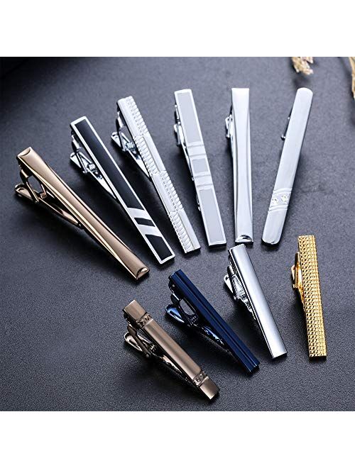 LOYALLOOK Tie Clips Set Fashion Tie Bar Clip Set for Men Regular Skinny Necktie Clip Pinch Clip Wedding Business Tie Bar Clip Set 10 Pcs with Gift Box