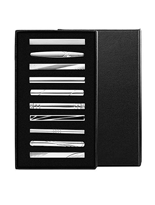 Finrezio 10 PCS Mens Tie Clips for Men Tie Bar Clips Set for Regular Ties Necktie Wedding Business Clips with Gift Box, 2.17 Inches