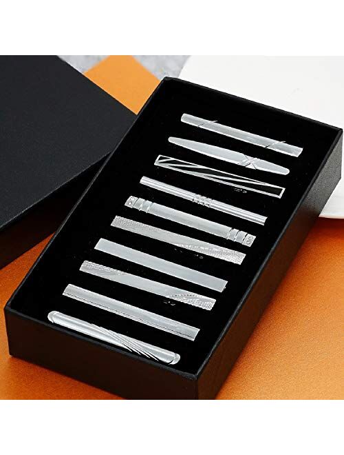 Finrezio 10 PCS Mens Tie Clips for Men Tie Bar Clips Set for Regular Ties Necktie Wedding Business Clips with Gift Box, 2.17 Inches