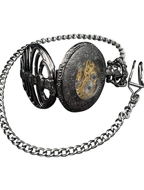 ShoppeWatch Pocket Watch Wind Up Mechanical Movement Steampunk Ribcage Skeleton Dial PW-185