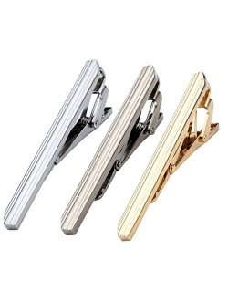 Zysta 3PCS Tie Clips Set Custom Name Engraving Elegant Skinny Necktie Bar Clasp Business Formal Dress