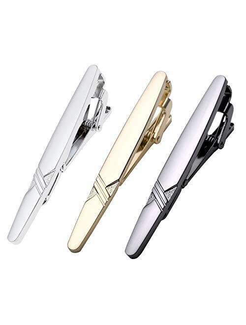 Zysta 3PCS Tie Clips Set Custom Name Engraving Elegant Skinny Necktie Bar Clasp Business Formal Dress