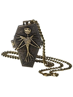 Men's Pocket Watch Bronze Vintage Irregular Punk Skull Case Arabic Numeral Display Quartz Pocket Watch with Chain for Halloween Costume Party