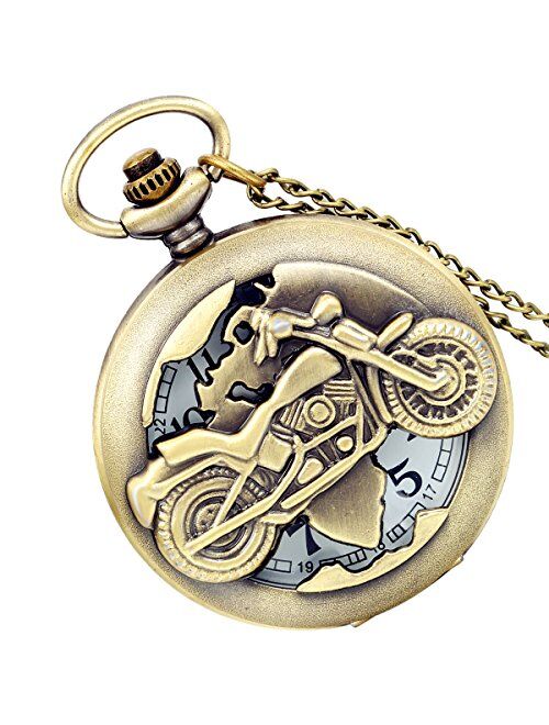 Men's Pocket Watch Bronze Vintage Irregular Punk Skull Case Arabic Numeral Display Quartz Pocket Watch with Chain for Halloween Costume Party