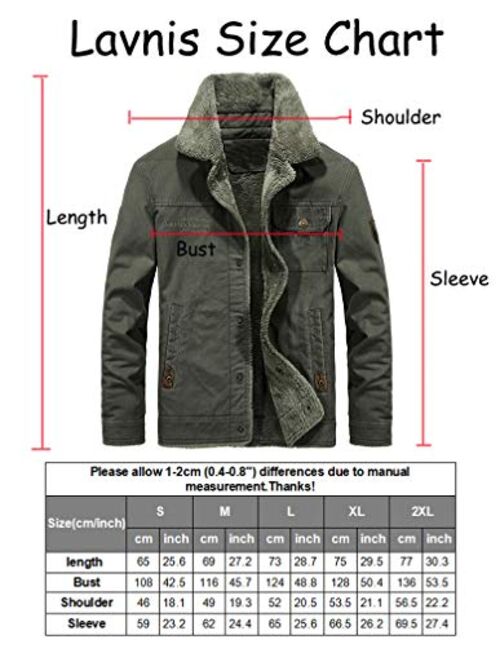 Lavnis Men's Military Trucker Jacket Casual Cotton Button Down Fleece Denim Jacket