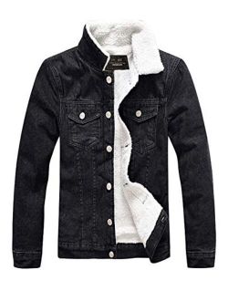 Chartou Men's Winter Slim-Fit Lapel Collar Fleece-Lined Denim Jacket Coat