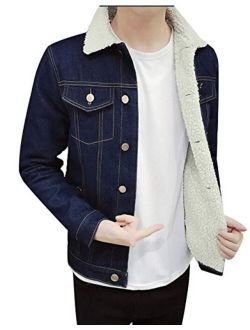 TRENDY XU Men Winter Warmth Cool Jean Jacket Fleece Quilted Denim Coats