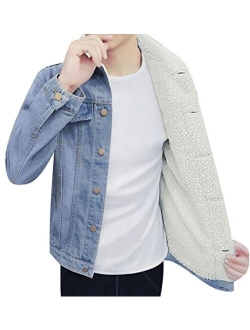 TRENDY XU Men Winter Warmth Cool Jean Jacket Fleece Quilted Denim Coats