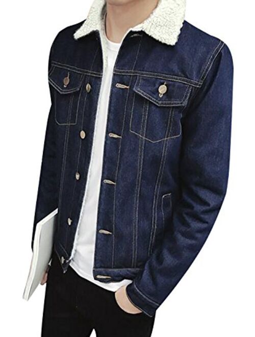 TRENDY XU Men Winter Warmth Cool Jean Jacket Fleece Quilted Denim Coats