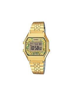 #LA680WGA-9C Women's Vintage Floral Gold Tone Chronograph Alarm Digital Watch