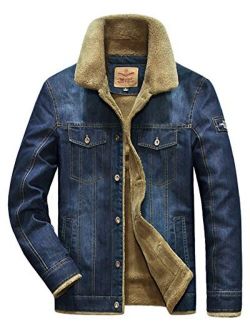 ebossy Men's Winter Thicken Sherpa Lined Distressed Denim Trucker Jacket