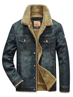 ebossy Men's Winter Thicken Sherpa Lined Distressed Denim Trucker Jacket