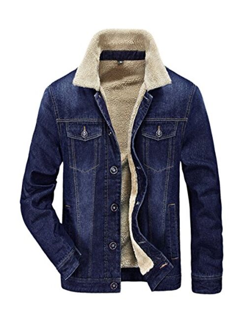 Wintie Men's Slim Fit Rugged Sherpa Cotton Lined Denim Trucker Jackets Coats