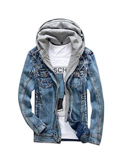 Free2mys Mens Vintage Hooded Denim Jacket