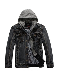 Free2mys Mens Vintage Hooded Denim Jacket