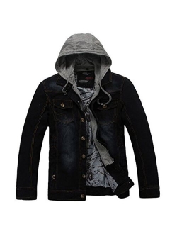 Free2mys Mens Vintage Hooded Denim Jacket