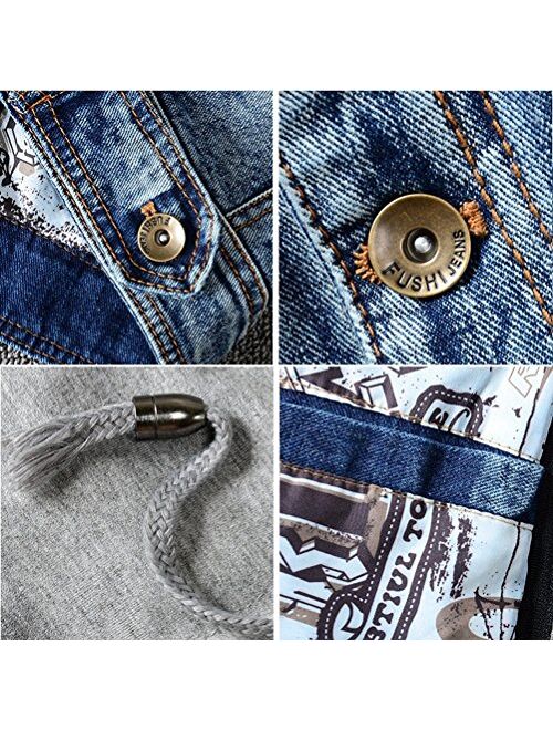 Free2mys Mens Vintage Hooded Denim Jacket