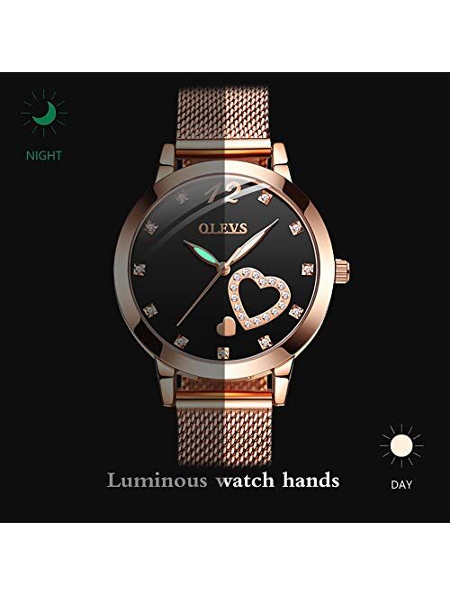 OLEVS Wrist Watches for Women Fashion Waterproof Rose Gold Steel Strip Analog Quartz Wristwatch Gifts for Ladies