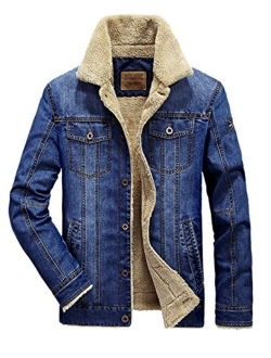 Lentta Men's Winter Warm Thick Short Sherpa Lined Denim Jean Trucker Shearling Jacket