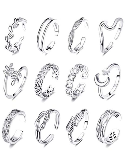 KOHOTA 12PCS Adjustable Toe Rings for Women Summer Beach Open Toe Rings Set Flower Arrow Tail Pinky Band Rings Barefoot Foot Jewelry