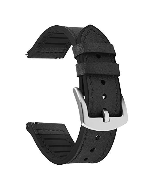 Fullmosa Quick Release Watch Band 22mm 20mm, Leather Silicone Hybrid Wacth Bands for Samsung Galaxy Watch/Huawei Watch/Garmin Forerunner/Amazfit