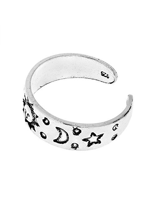 AeraVida Celestial Sky Sun Moon and Star .925 Sterling Silver Toe Ring or Pinky Ring