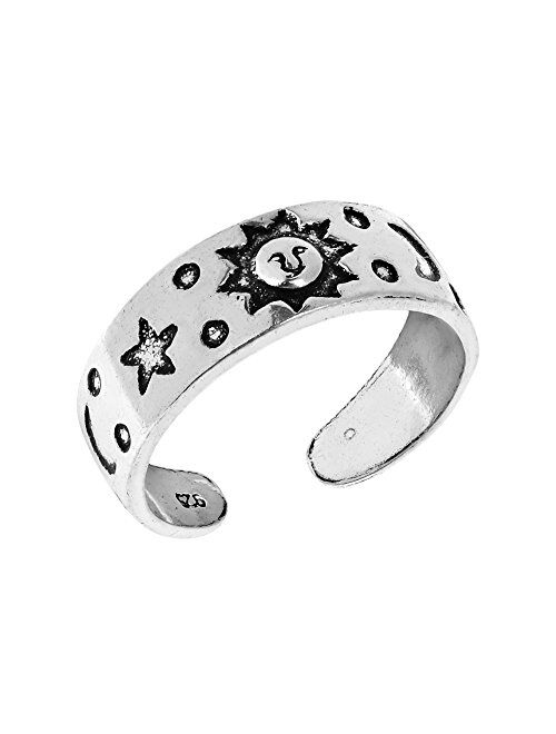 AeraVida Celestial Sky Sun Moon and Star .925 Sterling Silver Toe Ring or Pinky Ring