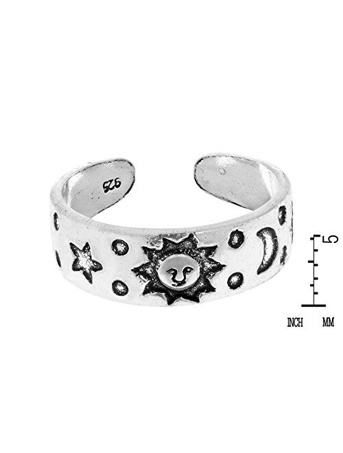 AeraVida Celestial Sky Sun Moon and Star .925 Sterling Silver Toe Ring or Pinky Ring