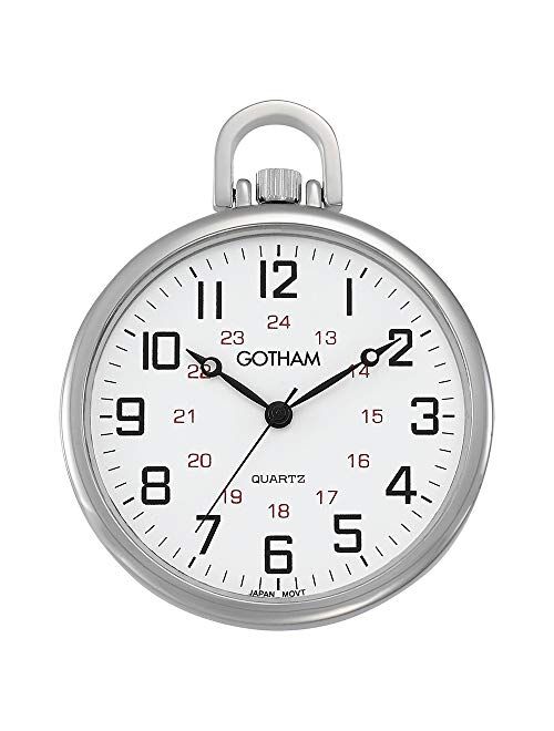 Gotham Men's Silver-Tone Ultra Thin Railroad Open Face Quartz Pocket Watch # GWC15026S