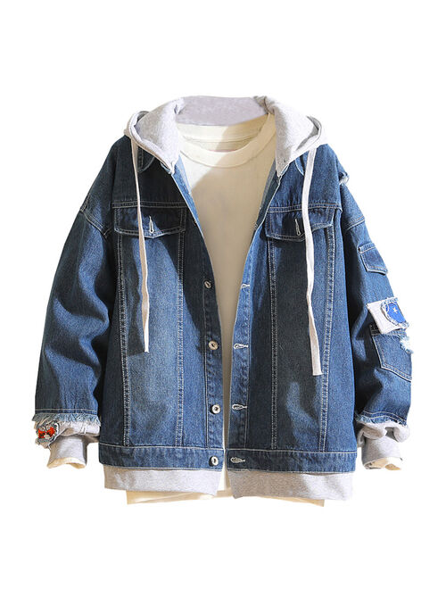 Mnycxen Mens Autumn Winter Casual Vintage Wash Distressed Denim Jacket Coat Top Blouse