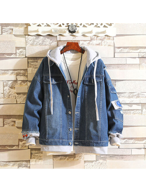 Mnycxen Mens Autumn Winter Casual Vintage Wash Distressed Denim Jacket Coat Top Blouse