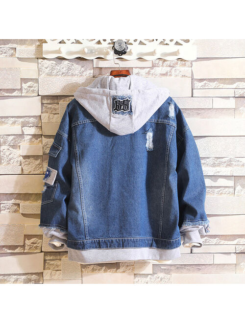 Mnycxen Mens Autumn Winter Casual Vintage Wash Distressed Denim Jacket Coat Top Blouse