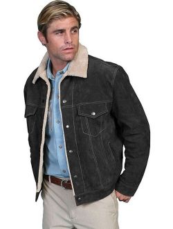 113-19-L Men Leather Jacket - Black Boar Suede, Large